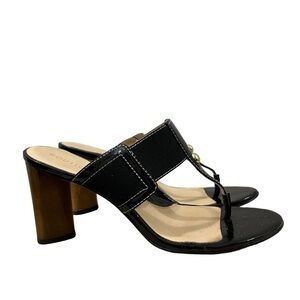 Boutique 9 Jesse Black Leather Block Heel Thong Sandals 7